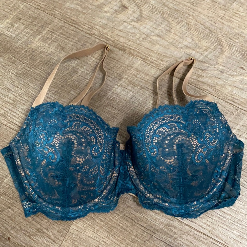 ThirdLove balconette lace bra teal 34D